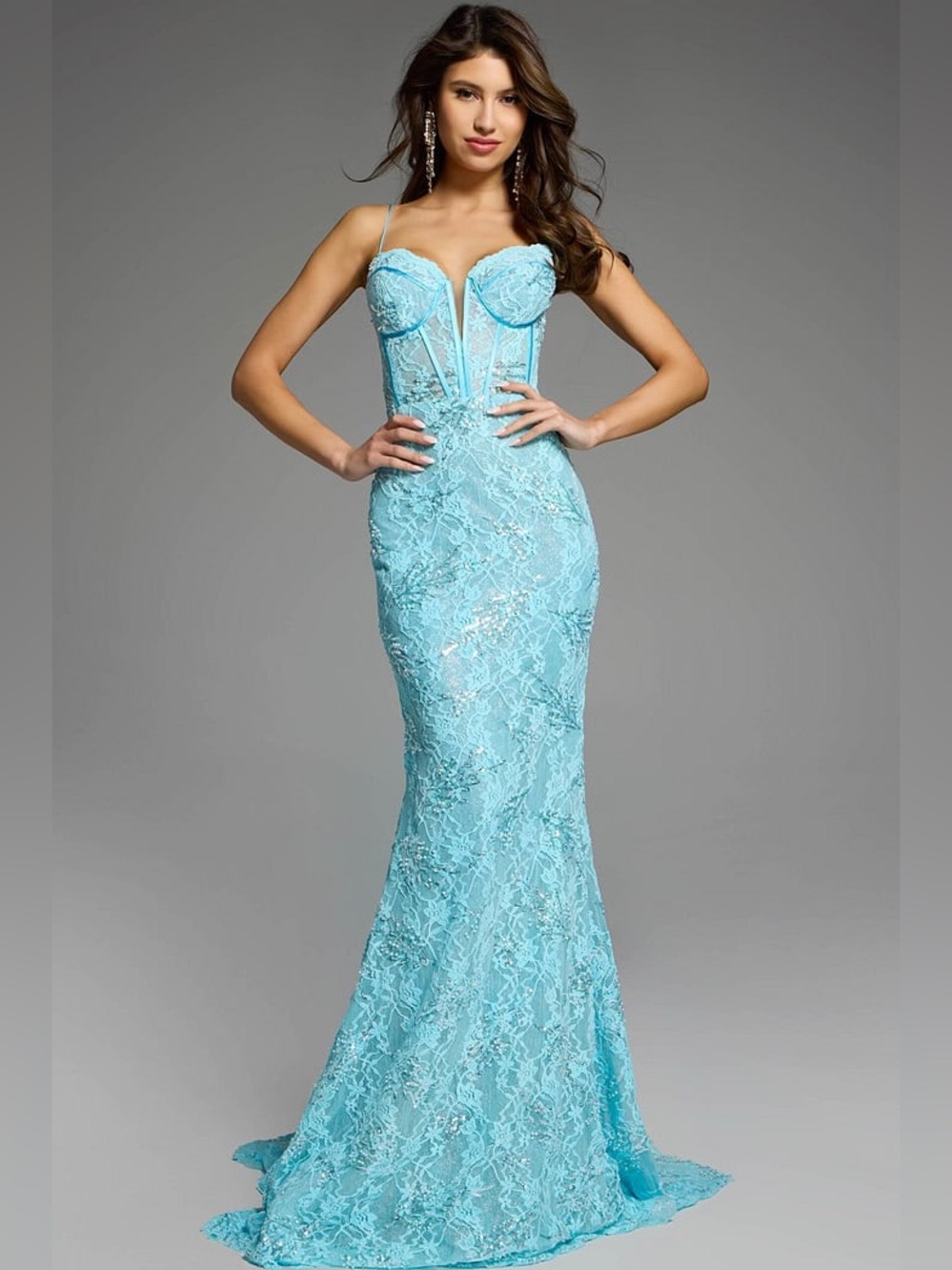 Jovani Sweetheart Lace Gown with Corset Bodice and Lace-Up Back D5009 NWT $698